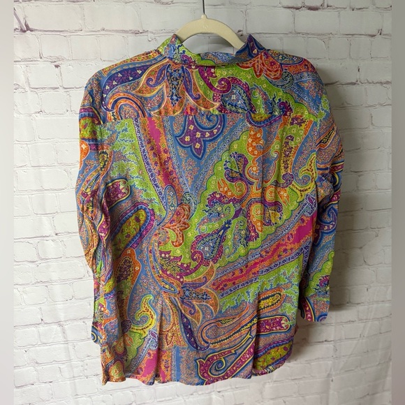 Lauren Ralph Lauren 100% Cotton Women's Dopamine Bright Multicolor Paisley Top - Picture 4 of 5